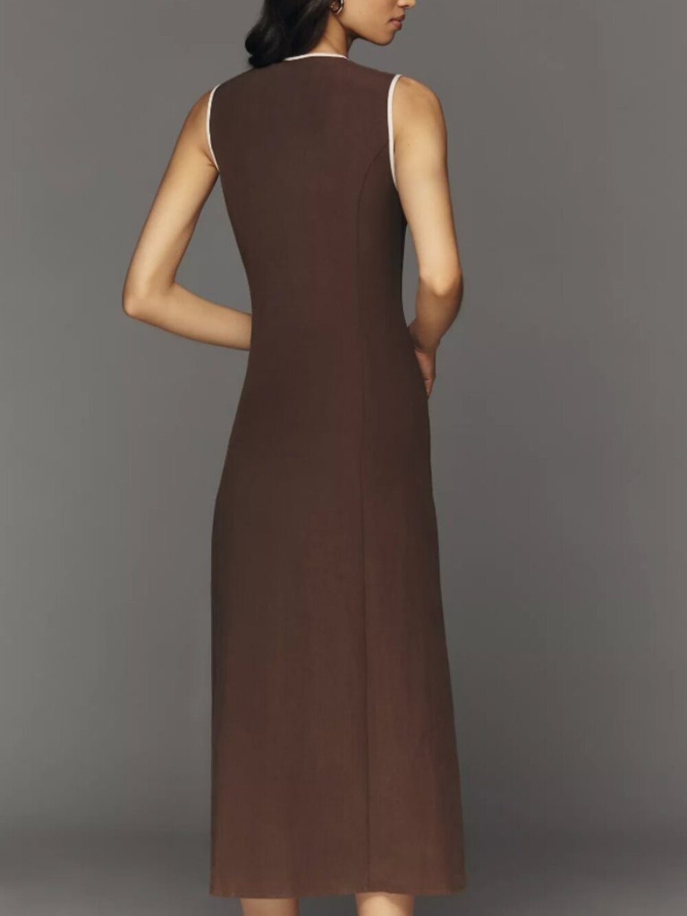 *Petite* Anthropologie Mare Mare Linen Asymmetric Button Midi Dress Hot Fudge - Picture 3 of 4